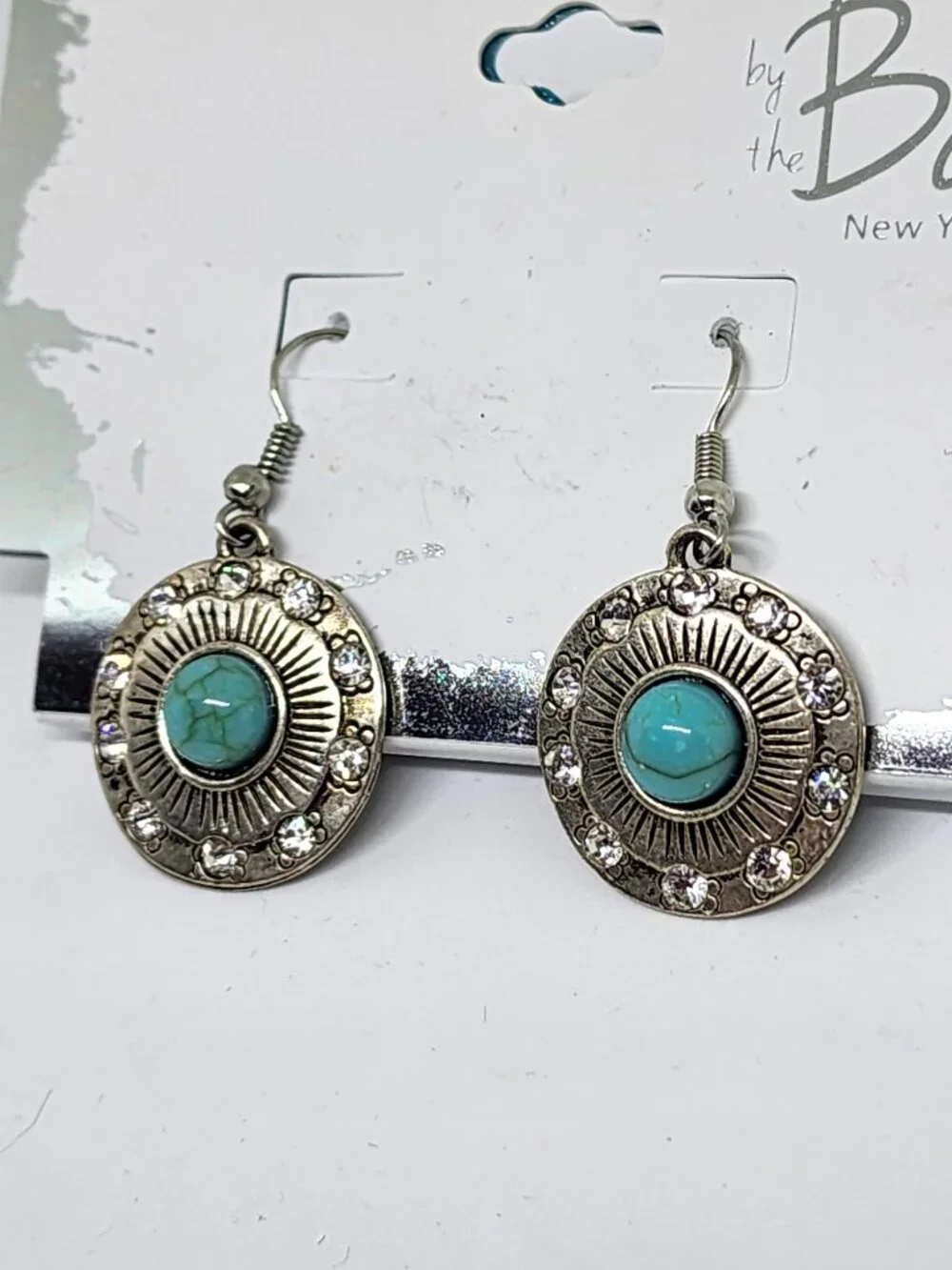 By the Bay NY Southwest Tribal Round Dangle Rhinestone Turquoise Earrings